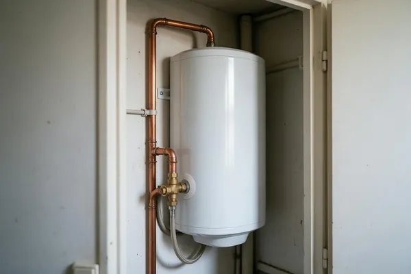 Chauffe-eau électrique et son groupe de sécurité dans un placard technique