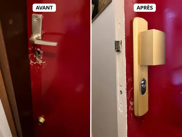 Poignée et serrure de porte palière
